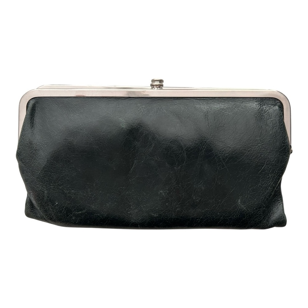 HOBO Dark Green Leather Clutch Wallet with Silver Trim